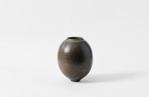 Karen Swami brown large smoke fired vessel with gold kintsugi.