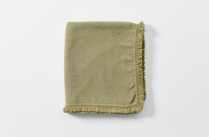 Large moss linen macrame edge linen tablecloth.