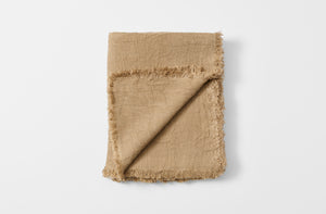 Folded hemp and burlap tablecloth with detail of reverse.