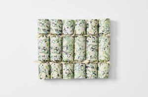 Six MARCH green and cream marbled celebration crackers.