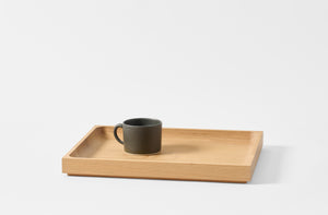 Michael Verheyden oak rectangle tray with Christiane Perrochin mug.