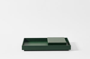 Michael Veryheyden racing green letterbox in racing green leather poster tray.