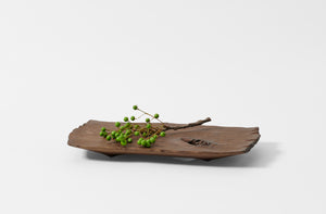 Noa Hanyu mountain cherry rectangle tray no. 3 with sprig of green berries.