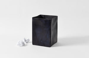 Peter Speliopoulos leather waste basket.