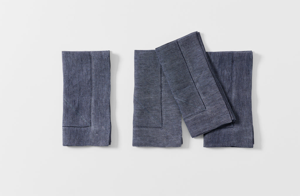 Four Peter Speliopoulos mid wash denim linen napkins