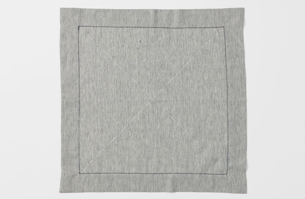 Peter Speliopoulos navy ticking stripe linen napkin open