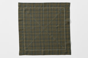 Olive plaid linen Peter Speliopoulos hemstitch napkin.