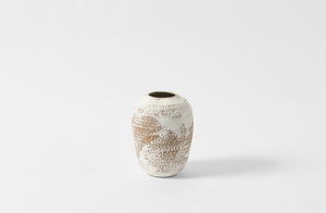 Peter Speliopoulos white glazed brown stoneware vessel.