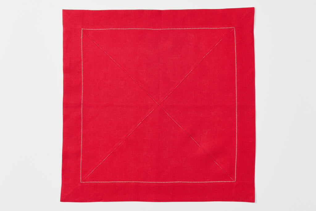 Peter Speliopoulos red hemstitch linen napkin.