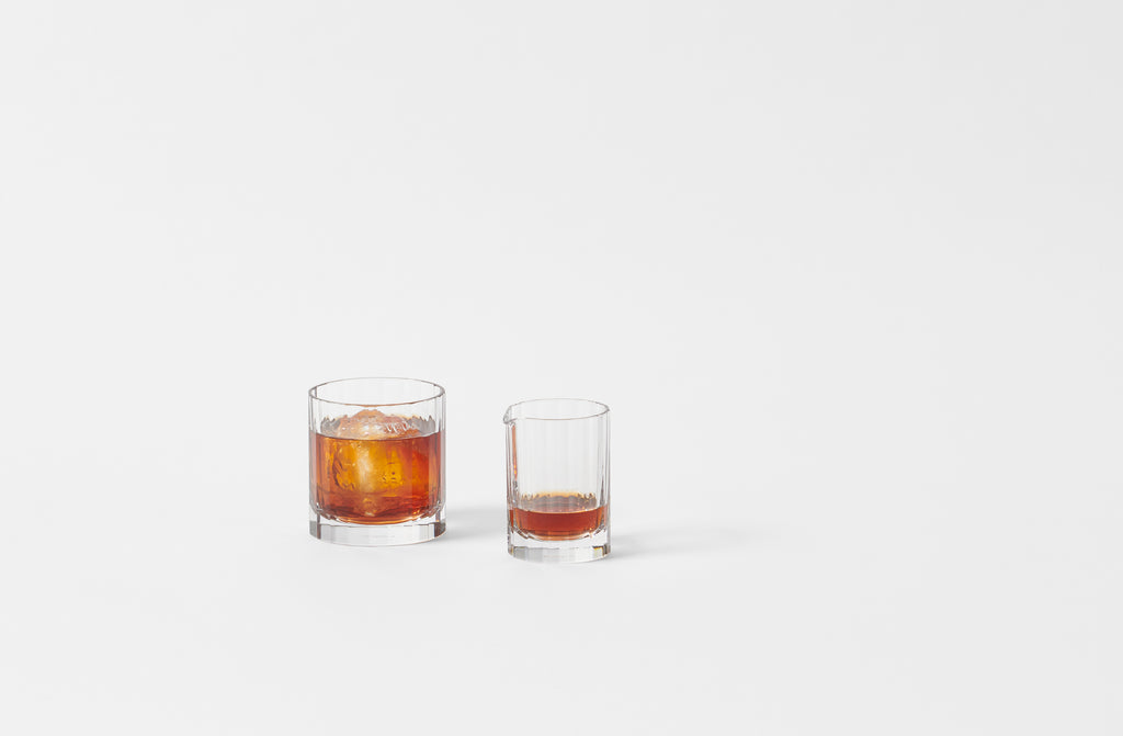 Richard Brendon petite fluted crystal pitcher with glass.