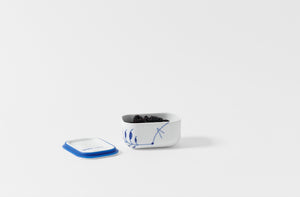 Royal Copenhagen Blue Fluted Mega Dish with Lid open with blackberries 