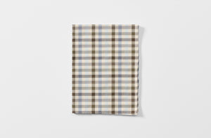 Tori Murphy blue check kitchen towel folded.