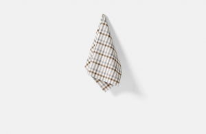 Tori Murphy blue check kitchen towel hanging.