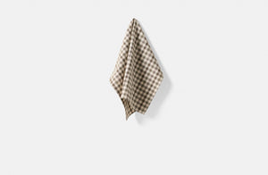 Tori Murphy brown check kitchen towel hanging.