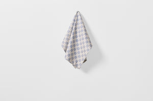 Tori Murphy indigo tapestry kitchen towel hanging.