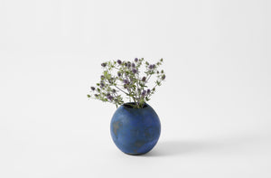 Victoria Morris brushed cobalt orb vase holding thistle 