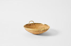 Vintage Gabrielle Christy shallow basket with brass rim.