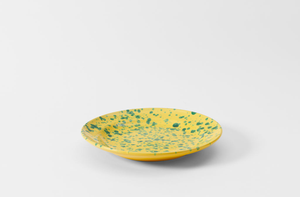 Green on Yellow 14 Inch Splatterware Platter