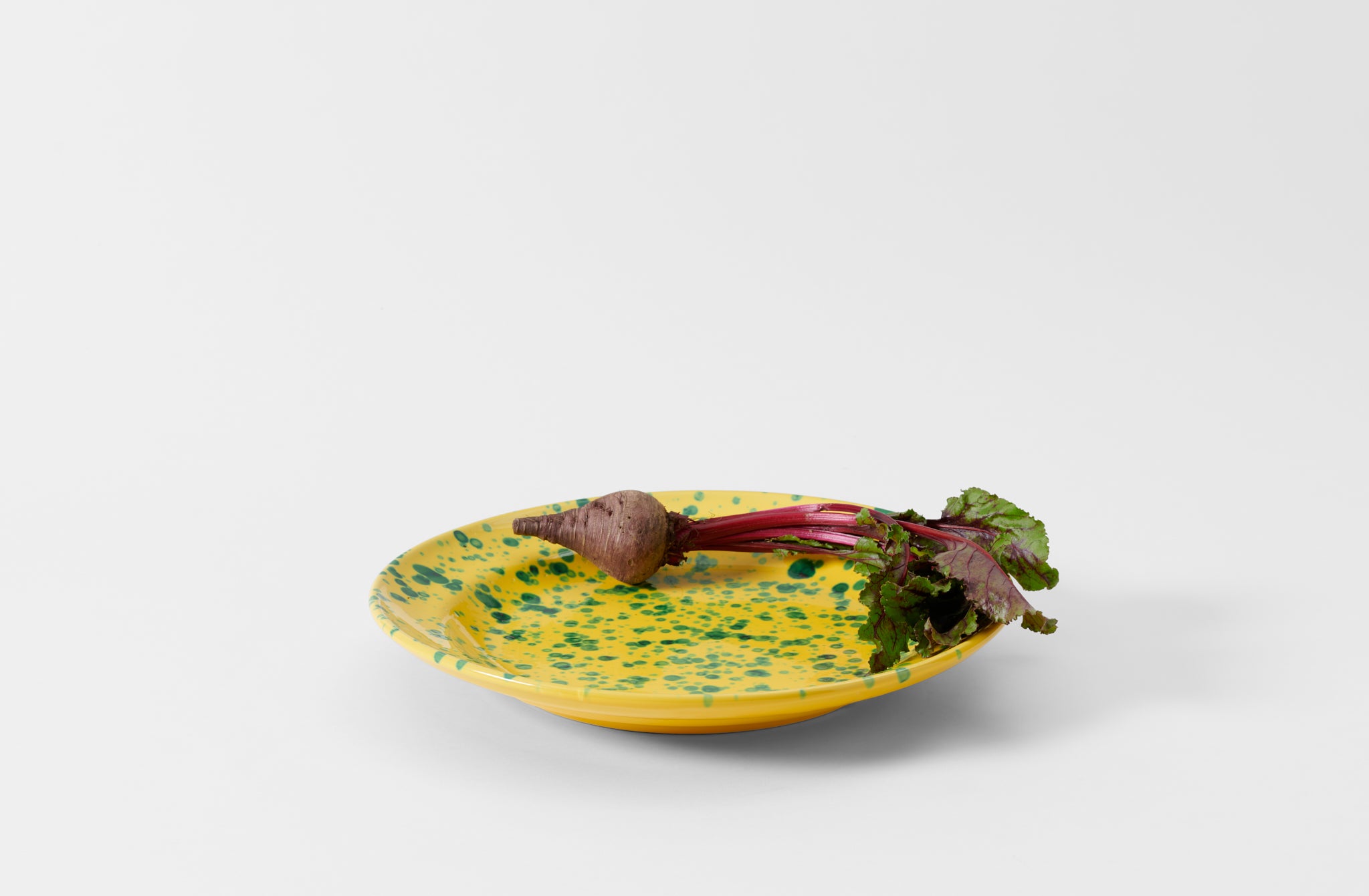 Green on Yellow 14 Inch Splatterware Platter
