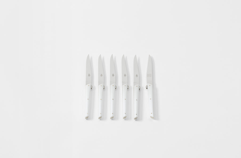 Forge de Laguiole Table knives design Wilmotte grey acrylic