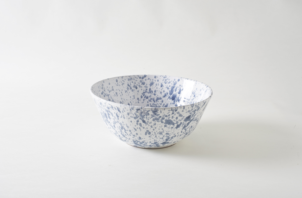 Grey on White Splatterware 14.5 Inch Serving Bowl