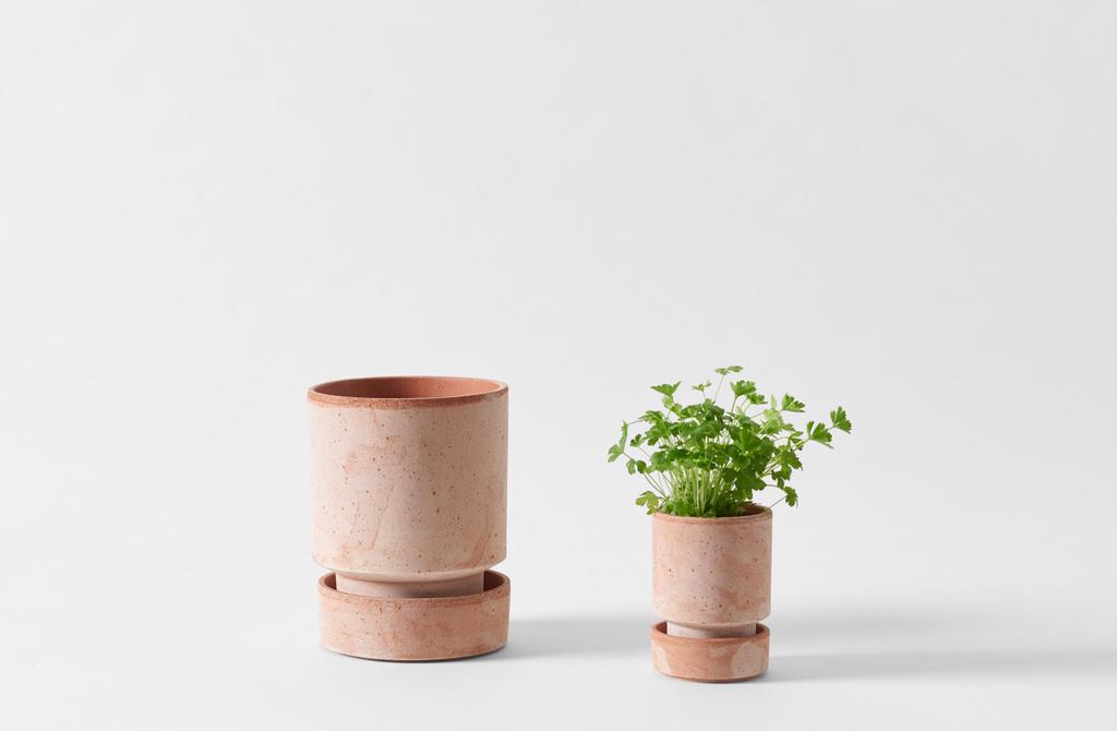 Small Terracotta Cylinder Pot and Saucer