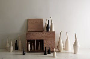 Caroline-Gray-black-and-white-Ceramics-with-Albert-Frey-Cabinet-insitu