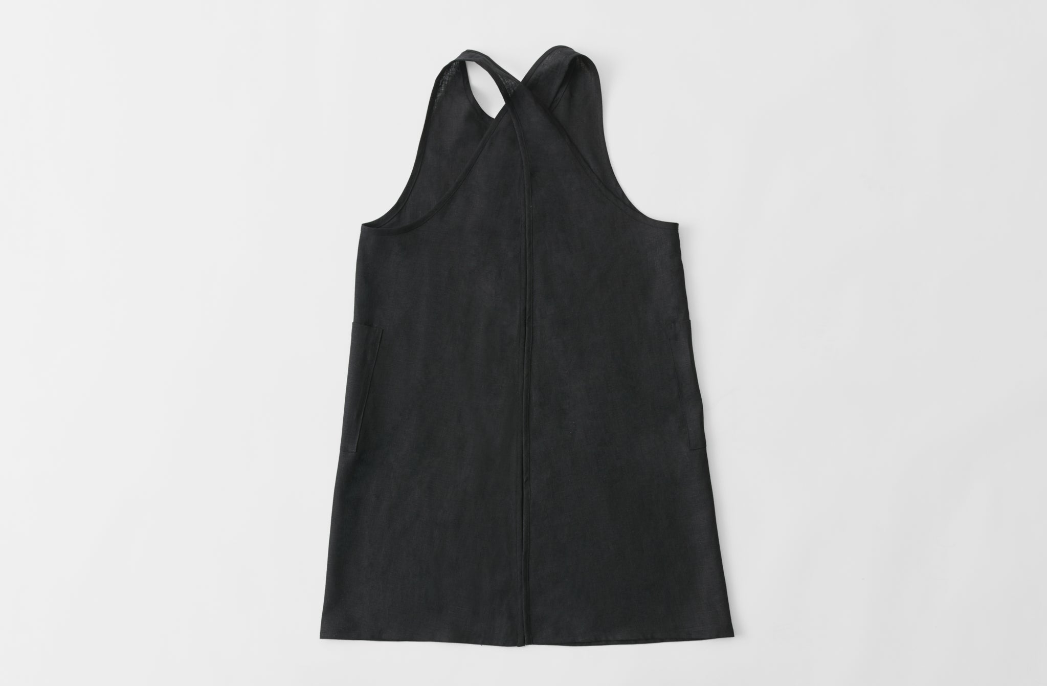 At Work MARCH Black Linen Cross Back Apron