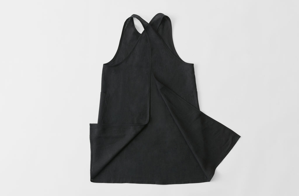 At Work MARCH Black Linen Cross Back Apron