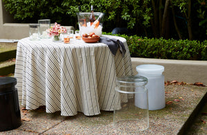 Black and White Variegated Stripe Round Tablecloth