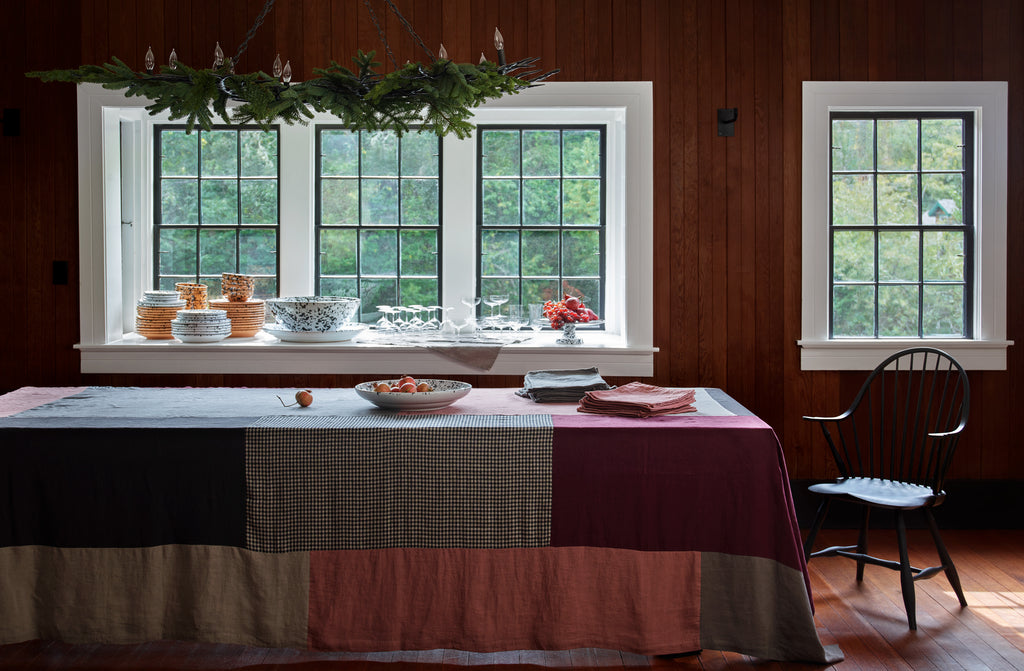 Once-Milano-Linen-Patchwork-Tablecloth-and-Napkins-on-Table