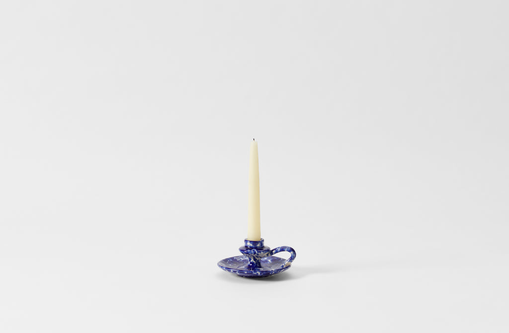 Blue on Cream Splatterware Chamberstick Candle Holder – MARCH
