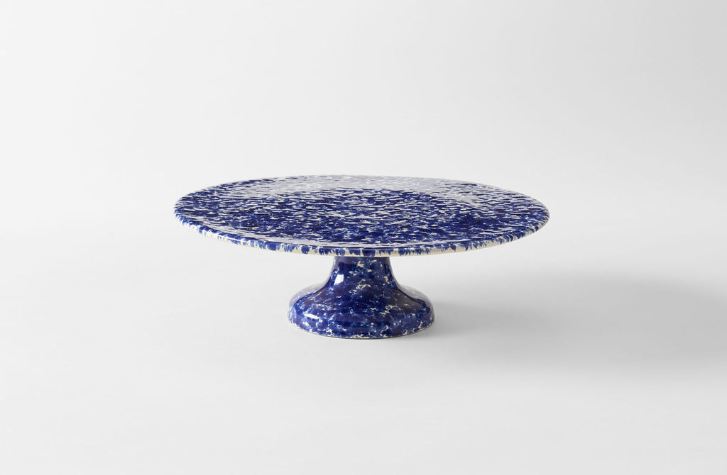 Blue on Cream Splatterware Cake Stand