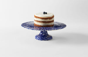 Blue on Cream Splatterware Cake Stand