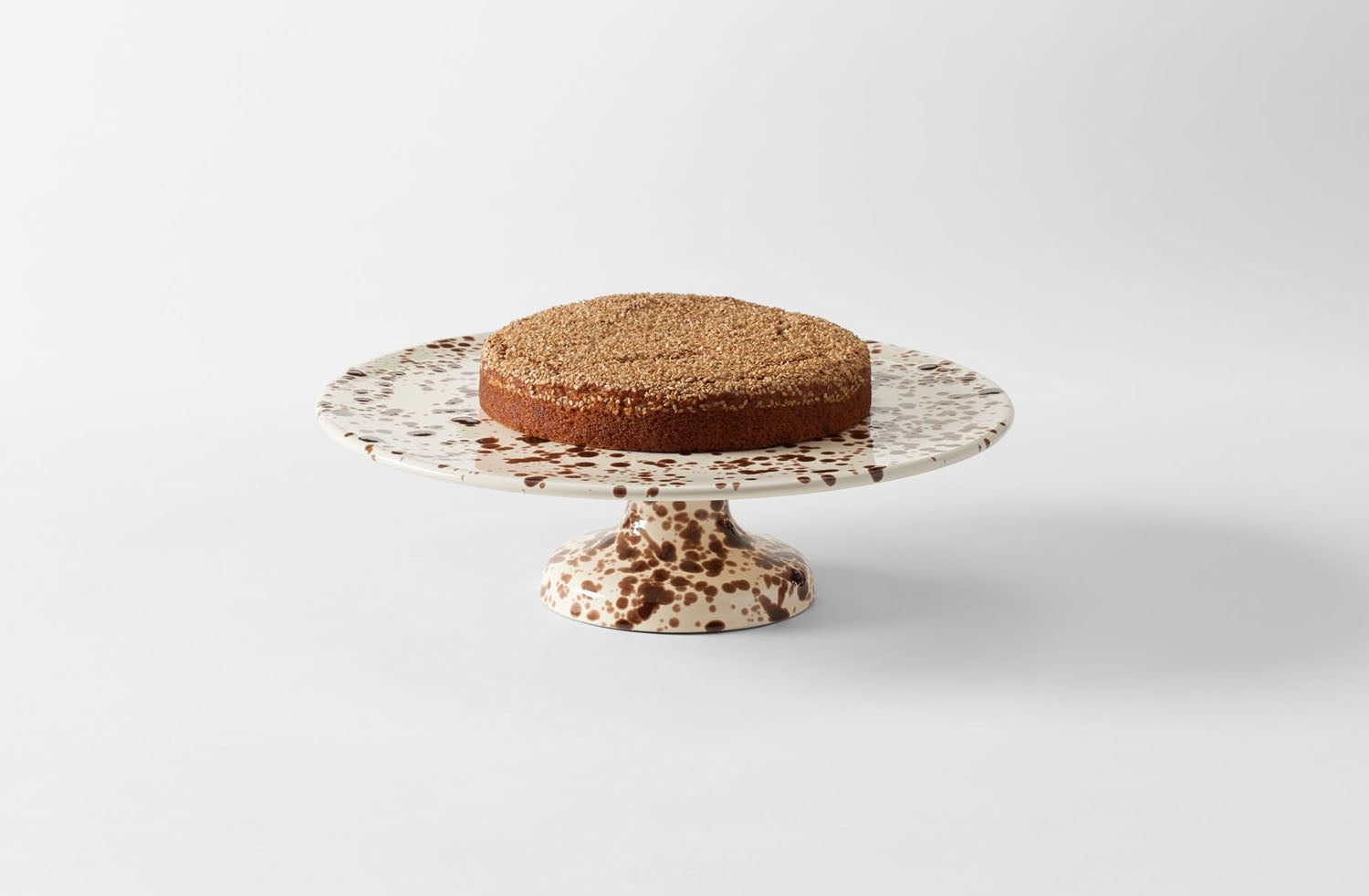 Brown on Cream Splatterware Cake Stand