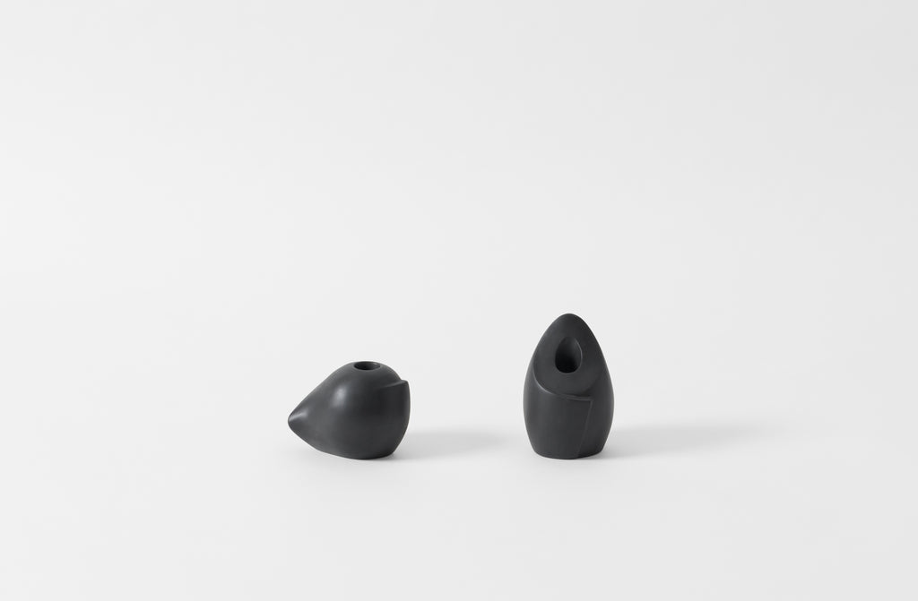 carol leskanic black gesso tall and short sculpture candleholders