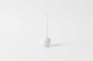 carol leskanic white gesso short sculptural candlestick with white taper candle