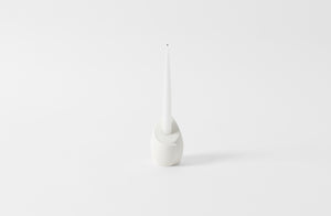 carol leskanic white gesso tall sculptural candlestick with white taper candle