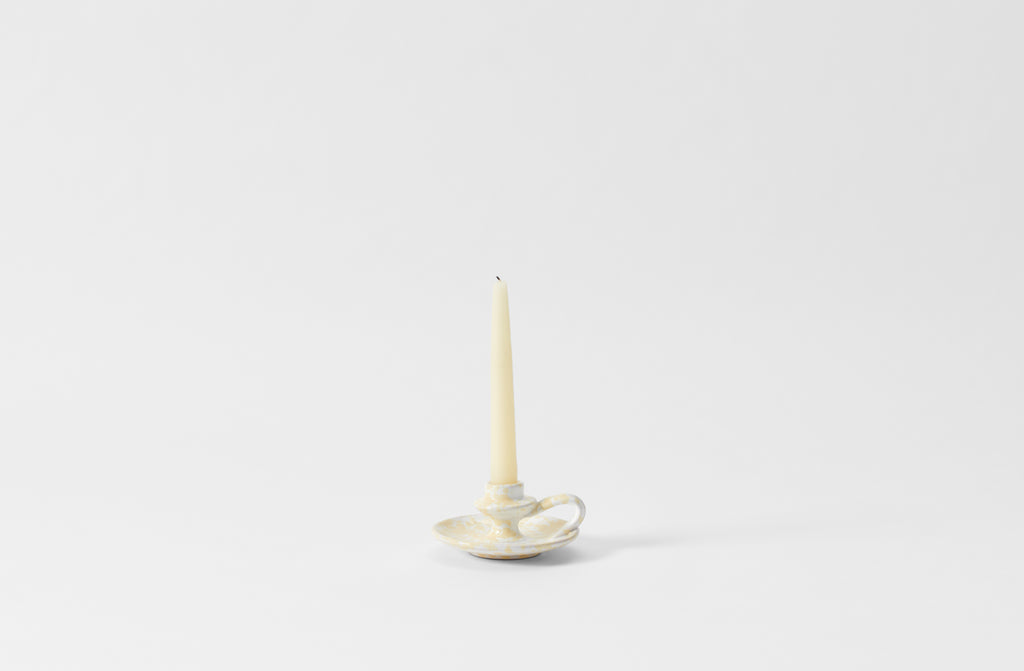 Cream on White Splatterware Chamberstick Candle Holder – MARCH