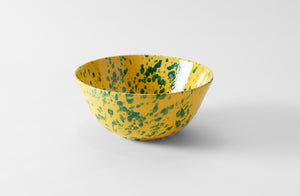 Green on Yellow Splatterware 14.5 Inch Serving Bowl