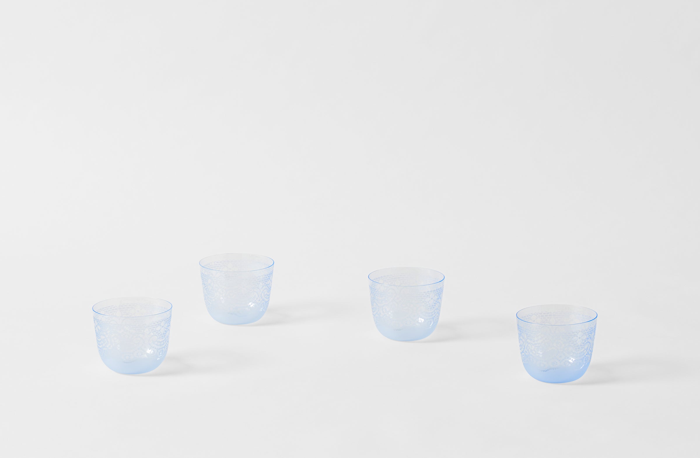 four lobmeyr viennese lace engraved blue alpha tumblers