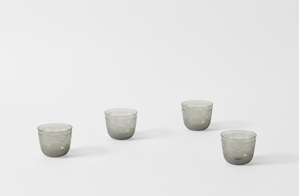 four lobmeyr viennese lace engraved grey alpha tumblers