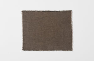 peat hopsack linen placemat with fringe edge shown from overhead