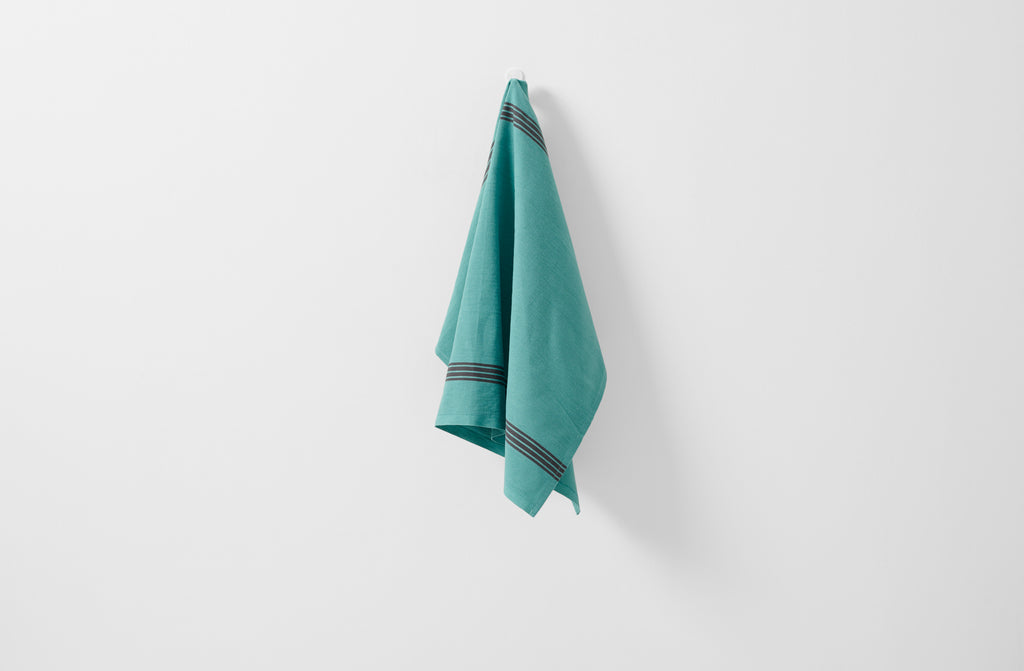 Turquoise and Black Piano Stripe Kitchen Towel